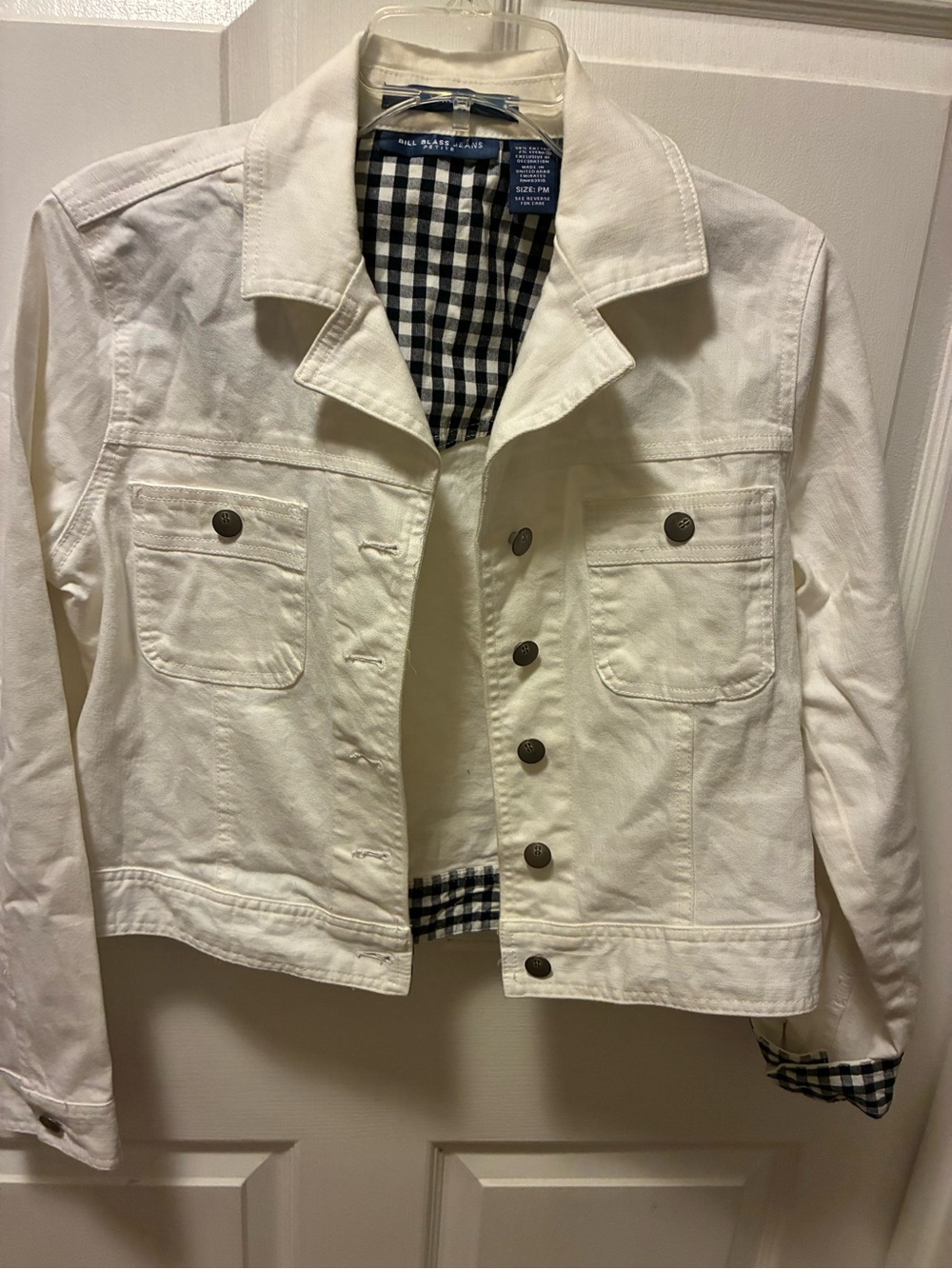 Vintage Bill Blass Cream Denim Jacket with Gingham Lining Classic trucker style